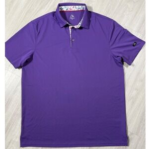 Obla Performance Polo Mens XL Purple Short Sleeve Golf Shirt Floral Trim Stretch